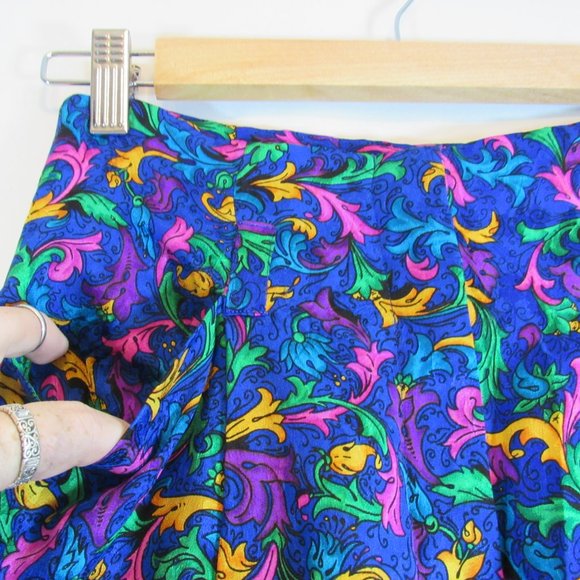 Vintage Flora Kung Blue Multicolor Floral High Waist Silk Pants - Picture 5 of 9
